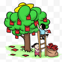 树红包图片_手绘绿色的红包树插画