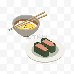 手绘筷子碗图片_一盘寿司和一碗面