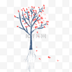 红色卡通大树图片_红色植物花朵大树元素