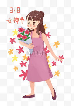 谷雨拿着鲜花的小女孩