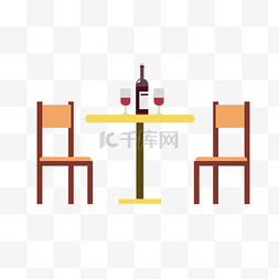 高端大气红酒海报图片_七夕情人节放着红酒的桌椅矢量图