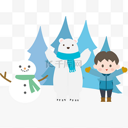 场景活动海报图片_冬季雪天堆雪人欢乐卡通素材