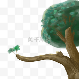大树树干图片_水彩手绘绿色大树