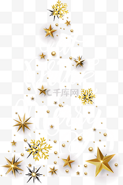 圣诞树装饰金色图片_冬日金色雪花圣诞树