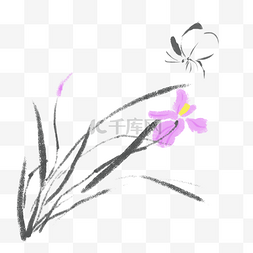 国画草图片_花鸟写意紫色的鲜花