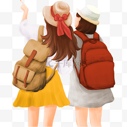 两人漂亮的女孩背着书包