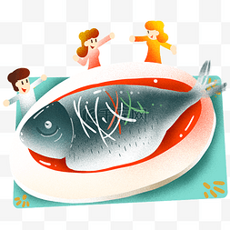 吃货鱼图片_年夜饭清蒸鲈鱼插画