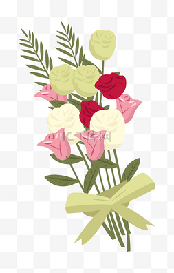 手绘粉玫瑰花束插画