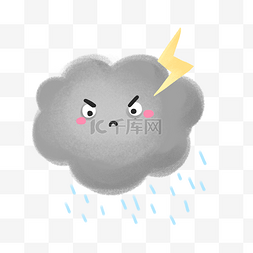 下雨手绘图片_卡通手绘灰色乌云PNG免抠素材