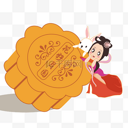 简约月饼图片_中秋节手绘卡通月饼嫦娥兔子