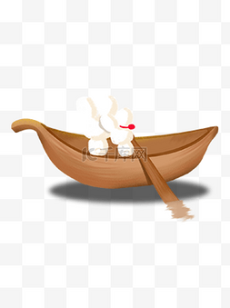 手绘小船元素图片_手绘卡通划船的小白兔情侣背影