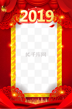 新年迎春新年图片_新年喜庆红色灯笼金色海报边框