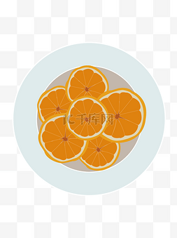 一盘柠檬片图片_手绘卡通扁平化一盘橘黄色的美味