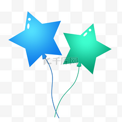 蓝绿色五角星气球插画
