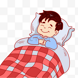 红色的被子图片_睡觉的男孩卡通插画