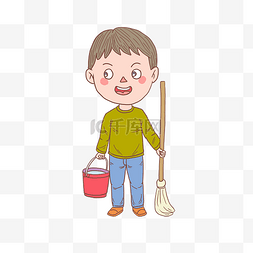 男孩家务图片_卡通手绘人物打扫卫生男孩
