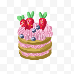 三层草莓蓝莓奶油小蛋糕PNG