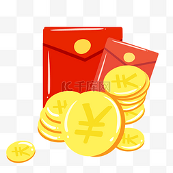 新年红包装饰图片_新年金色的铜钱插画