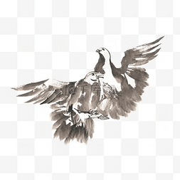 空中起舞的海鸥水墨画PNG免抠素材