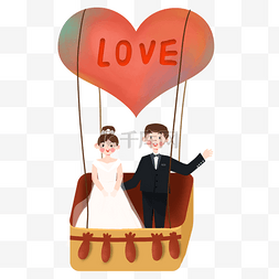 结婚旅游图片_春季坐热气球旅行的结婚情侣免抠