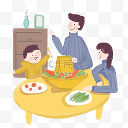 在家吃图片_寒假一家三口在家吃火锅手绘插图