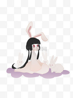 中秋节可爱玉兔白兔兔子女孩