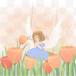 好运降临图片_手绘可爱花丛中的小天使