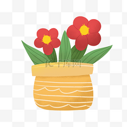 的小花图片_红色的小花盆栽插画