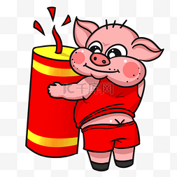 猪年吉祥物可爱猪猪放鞭炮过新年