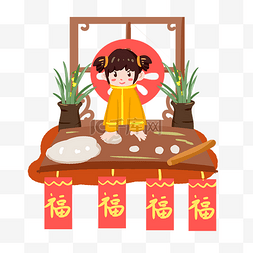 中国传统节日蒸馒头手绘插画