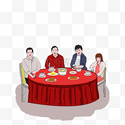 餐桌上吃饭图片_同学聚会上的四个老同学