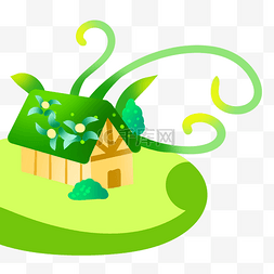 扁平化几何装饰图片_绿色植物房屋建筑元素