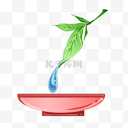 绿色茶具图片_绿色茶叶红色茶杯插画