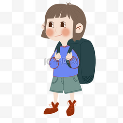 开学背着书包上学的小女孩插画PNG
