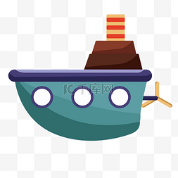 蓝色烟囱图片_手绘一艘烟囱轮船