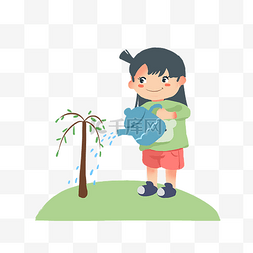 给树浇水图片_植树节小女孩给树浇水