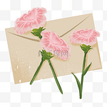 卡通手绘温馨母爱花朵之信封与康乃馨