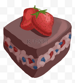草莓蛋糕插画图片_咖色的草莓蛋糕插画