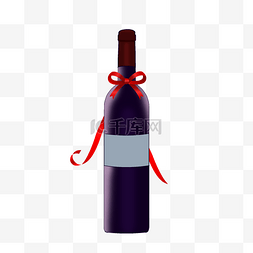 红酒logo图片_手绘年货礼品红酒缎带蝴蝶结礼品