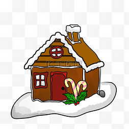 圣诞房子手绘图片_圣诞节雪中小屋手绘插画