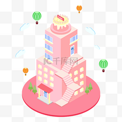 2.5D带商业元素的粉红蛋糕屋
