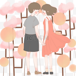 二人情人粉色树木浪漫春天