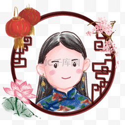 插画风桃花图片_中国风旗袍女性手绘插画