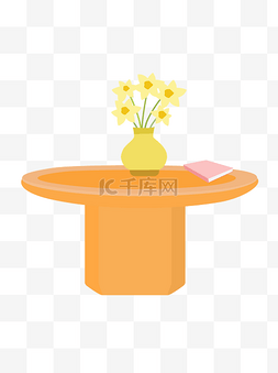 手绘卡通黄色桌子黄色花瓶元素
