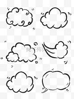 炭笔手绘风简笔画白云png可商用套图