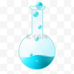 隔水加热图片_青蓝色圆底烧瓶冒泡化学仪器