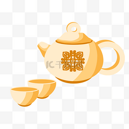 茶壶茶杯的元素图片_中国风黄色的茶壶茶杯