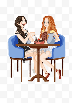 人物插画聊天图片_妇女节喝下午茶聊天