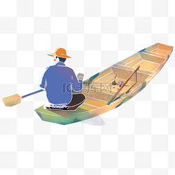 插画人物男孩图片_卡通在划船的人物