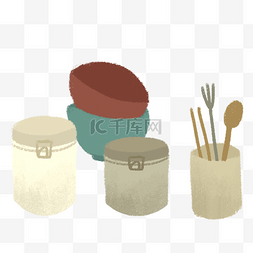 碗筷图片_手绘卡通实用厨房用具